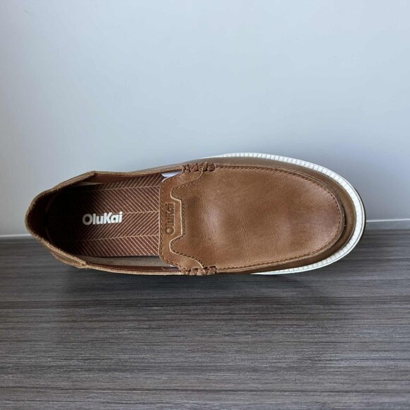 OluKai Kakaha Nia Men’s Leather Slip On Loafers Shoes $130 in Fox main image 13